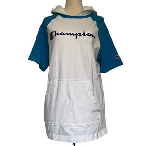 Champion Y2K Raglan Hoodie Mens Top Sz Short Sleeve Retro Skater Street Sporty